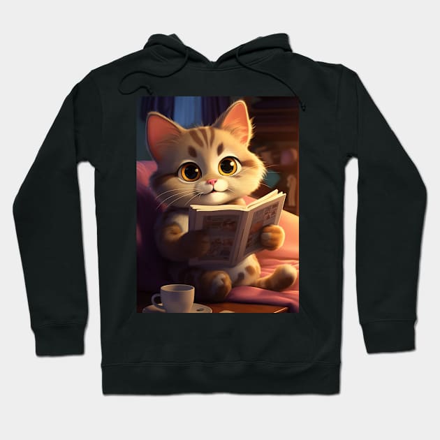 Bookworm Kitten: Cozy Evening Read Hoodie by vk09design